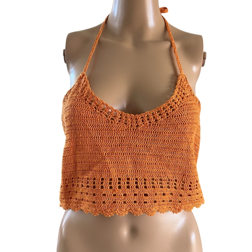 O'Neill Orange Crochet Halter Crop Top